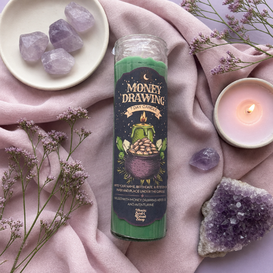 Money Drawing 7-Day Ritual Candle with Aventurine, Herbs & Oils
