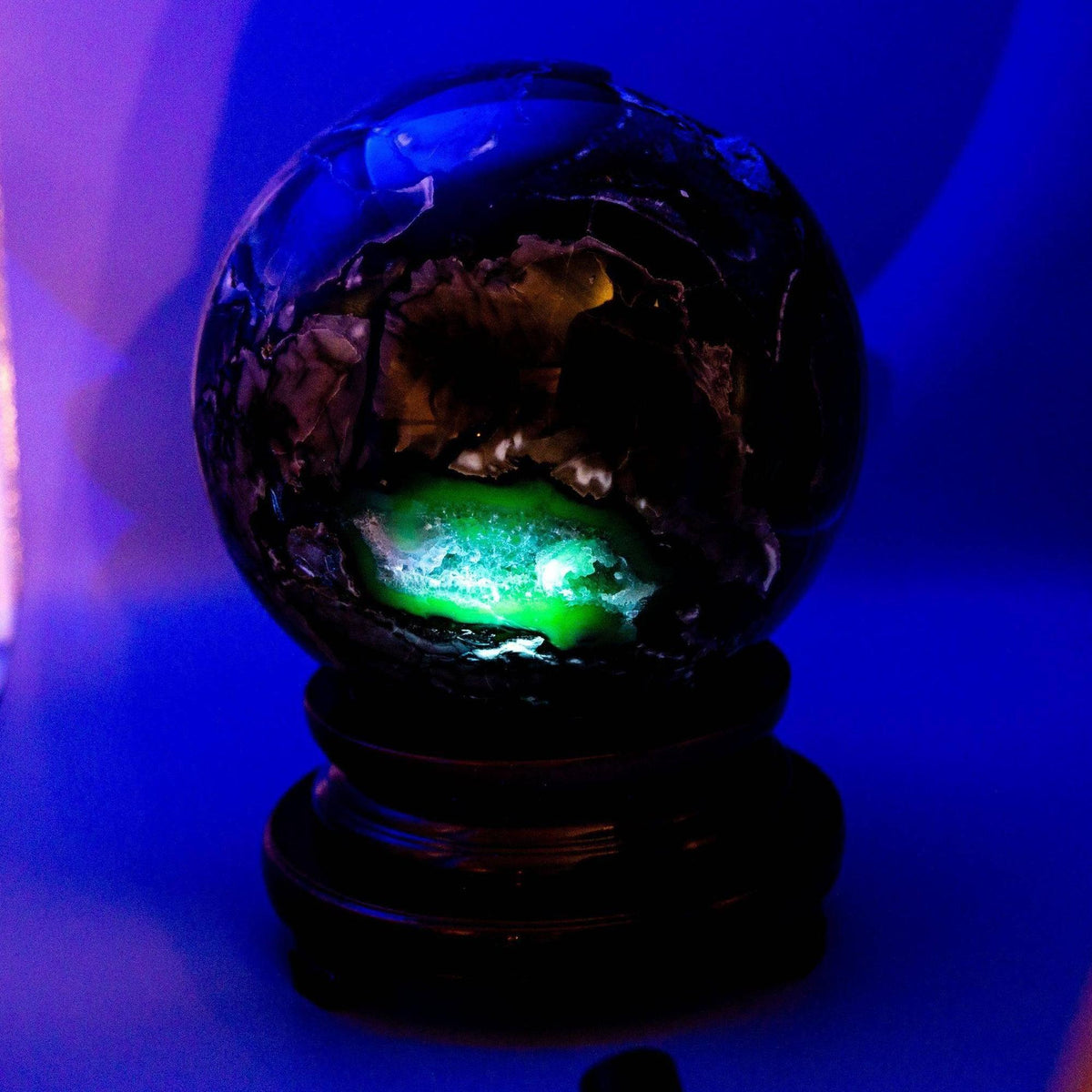 10-Inch XXL UV-Reactive Volcano Agate Sphere with Stand – alternate product image