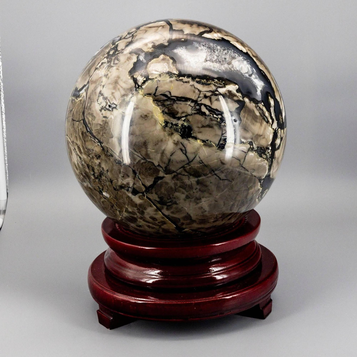 10-Inch XXL UV-Reactive Volcano Agate Sphere with Stand – product gallery image