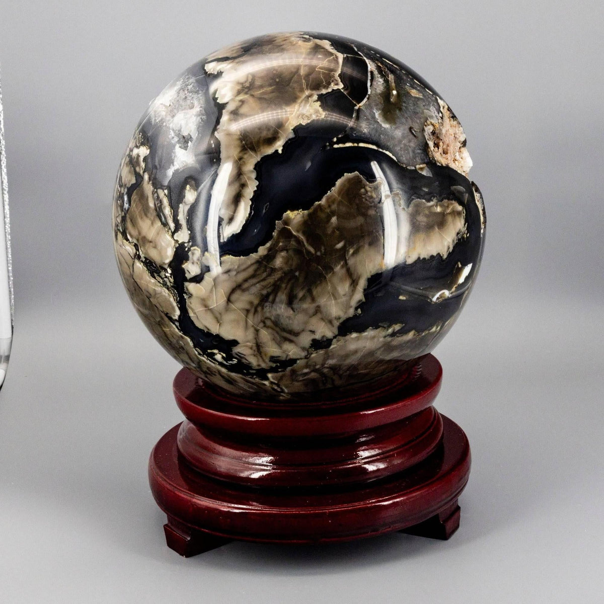10-Inch XXL UV-Reactive Volcano Agate Sphere with Stand – detail product image