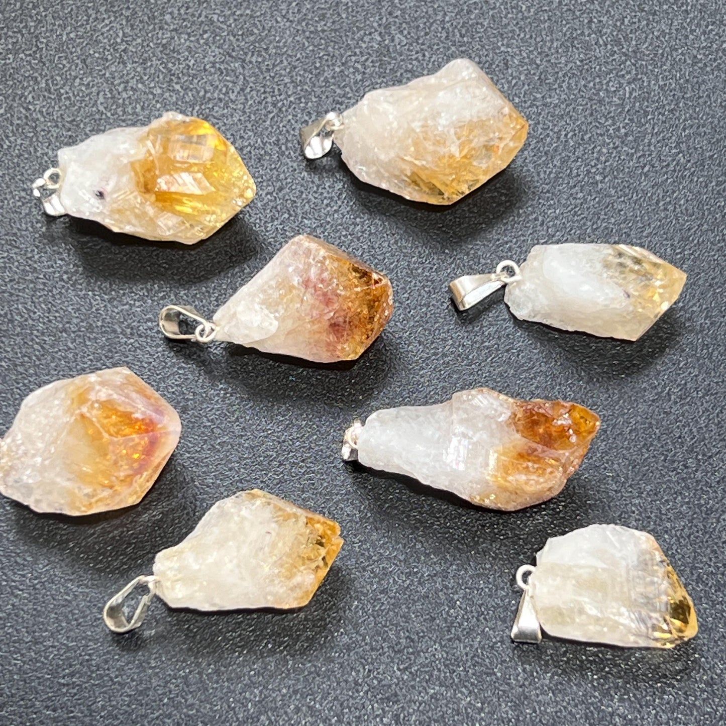 Raw Citrine Crystal Point Pendant (Silver Bail) Gemstone Jewelry Necklace Supply