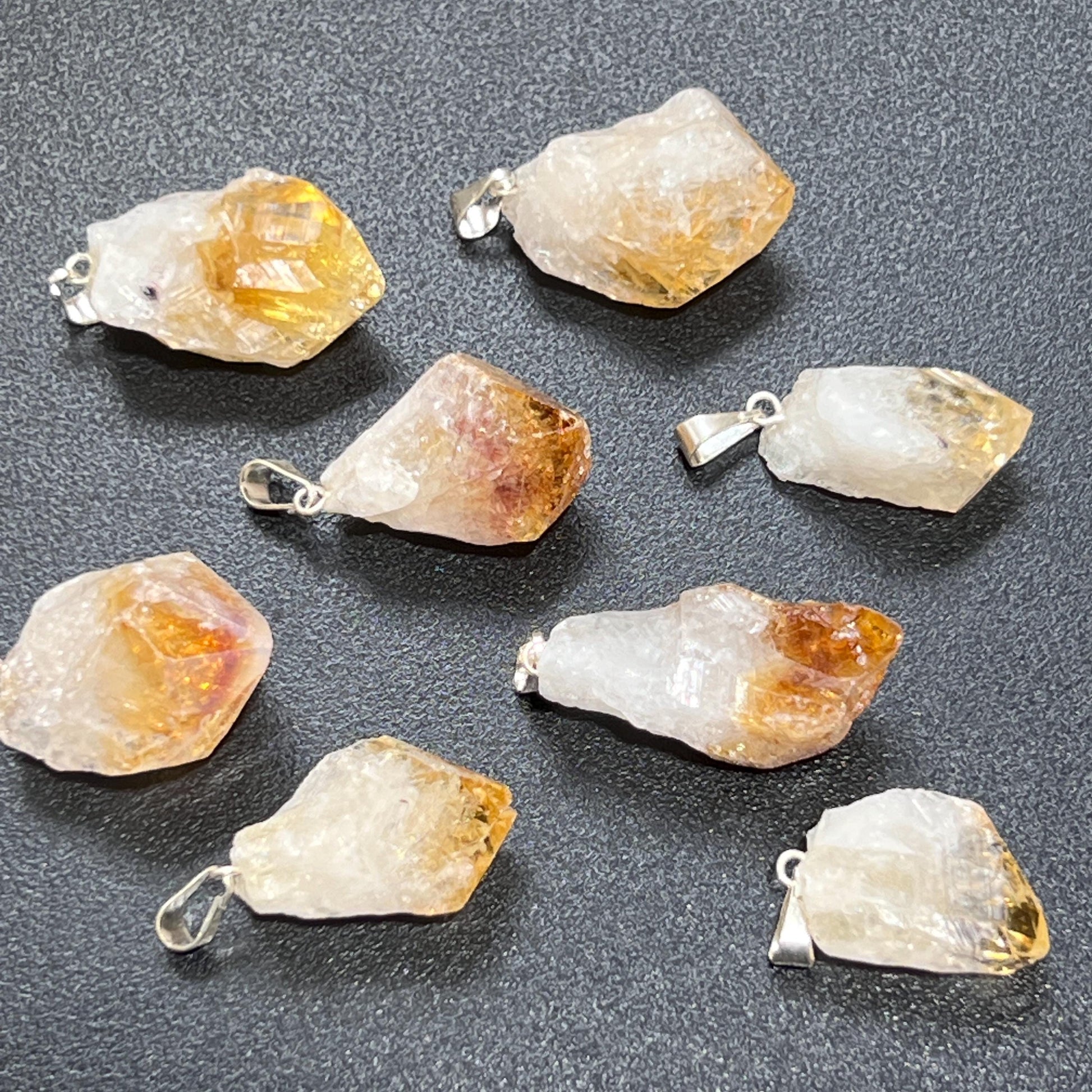 Raw Citrine Crystal Point Pendant (Silver Bail) Gemstone Jewelry Necklace Supply