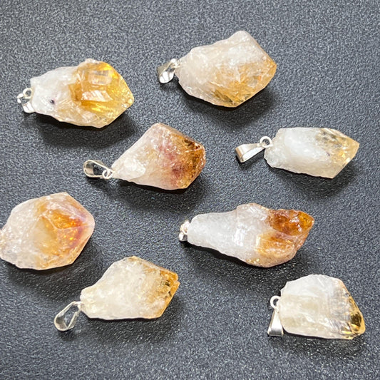 Raw Citrine Crystal Point Pendant (Silver Bail) Gemstone Jewelry Necklace Supply