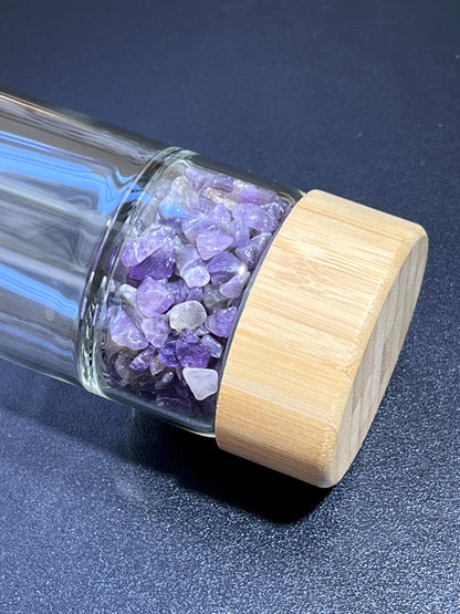Crystal Infused Glass Water Bottle (Interchangeable Base) Gemstone Infuser