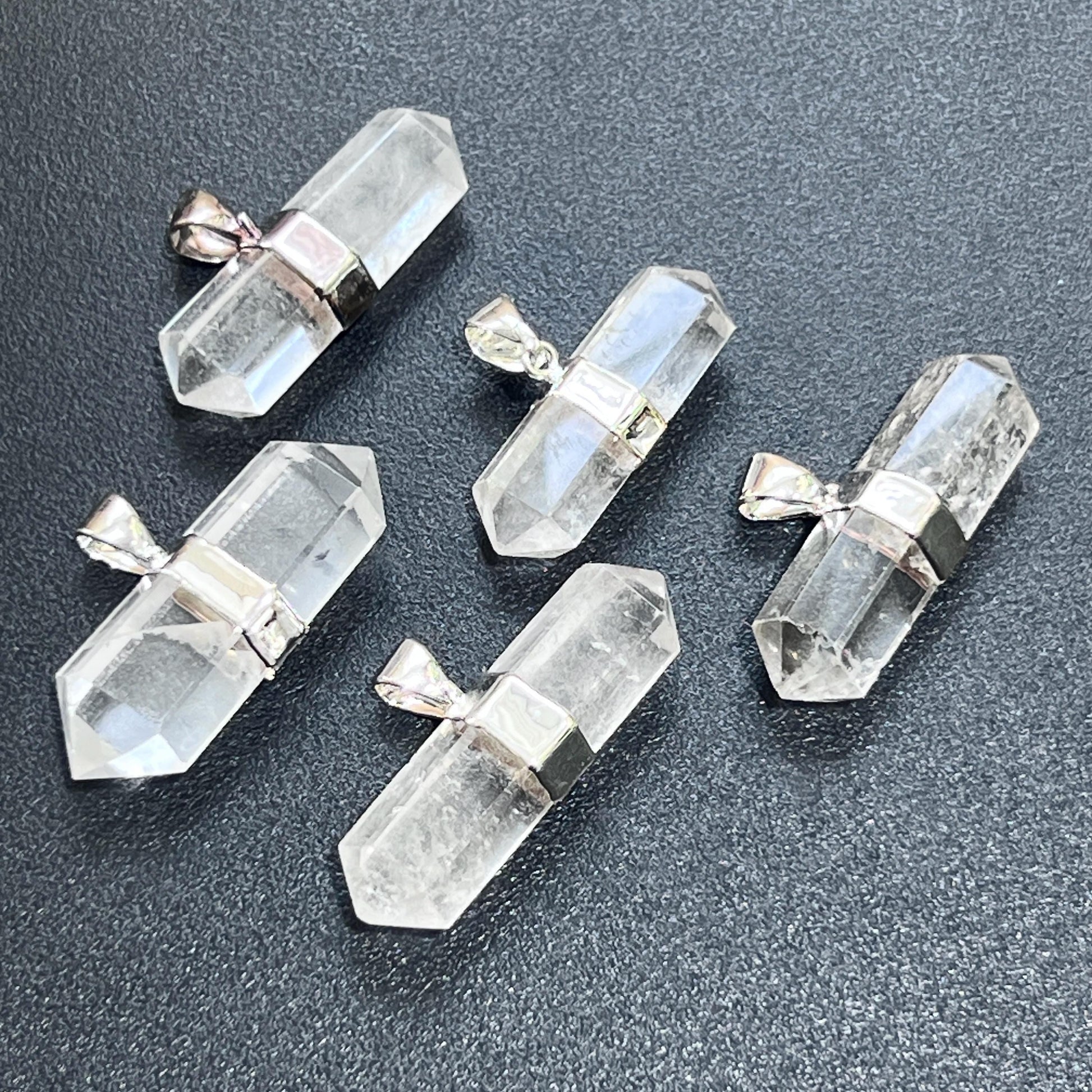 Quartz Crystal Double Terminated Faceted Point Pendant (Silver Plated) Gemstone Jewelry Necklace Supply