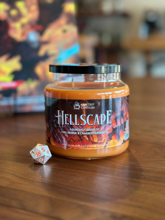 Cantrip Candles Hellscape – 16 Oz Soy Candle with Chili Pepper, Charred Persimmon & Hidden D20