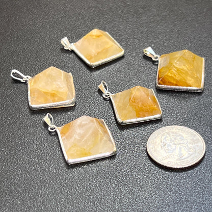 Golden Healer Quartz Pyramid Pendant (Silver Plated) Gemstone Jewelry Necklace Supply