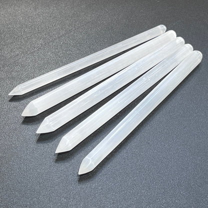 Selenite Crystal Wand Point Thin Pencil Shaped Crystal Carving
