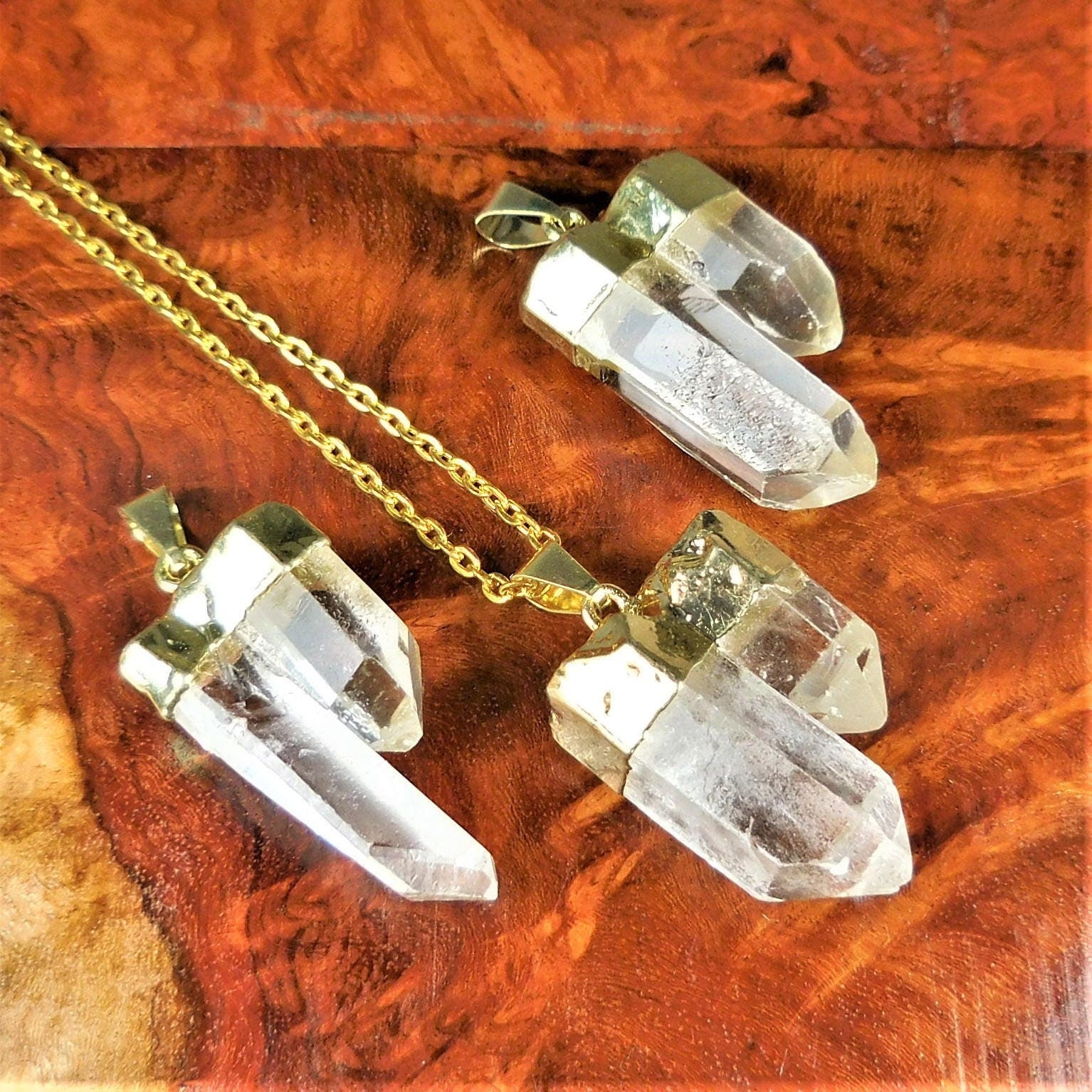 Quartz Crystal Double Point Pendant (Gold Plated) Wholesale