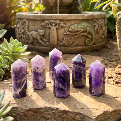 Banded Purple Amethyst Crystal Point Tower Obelisk Carving Wholesale