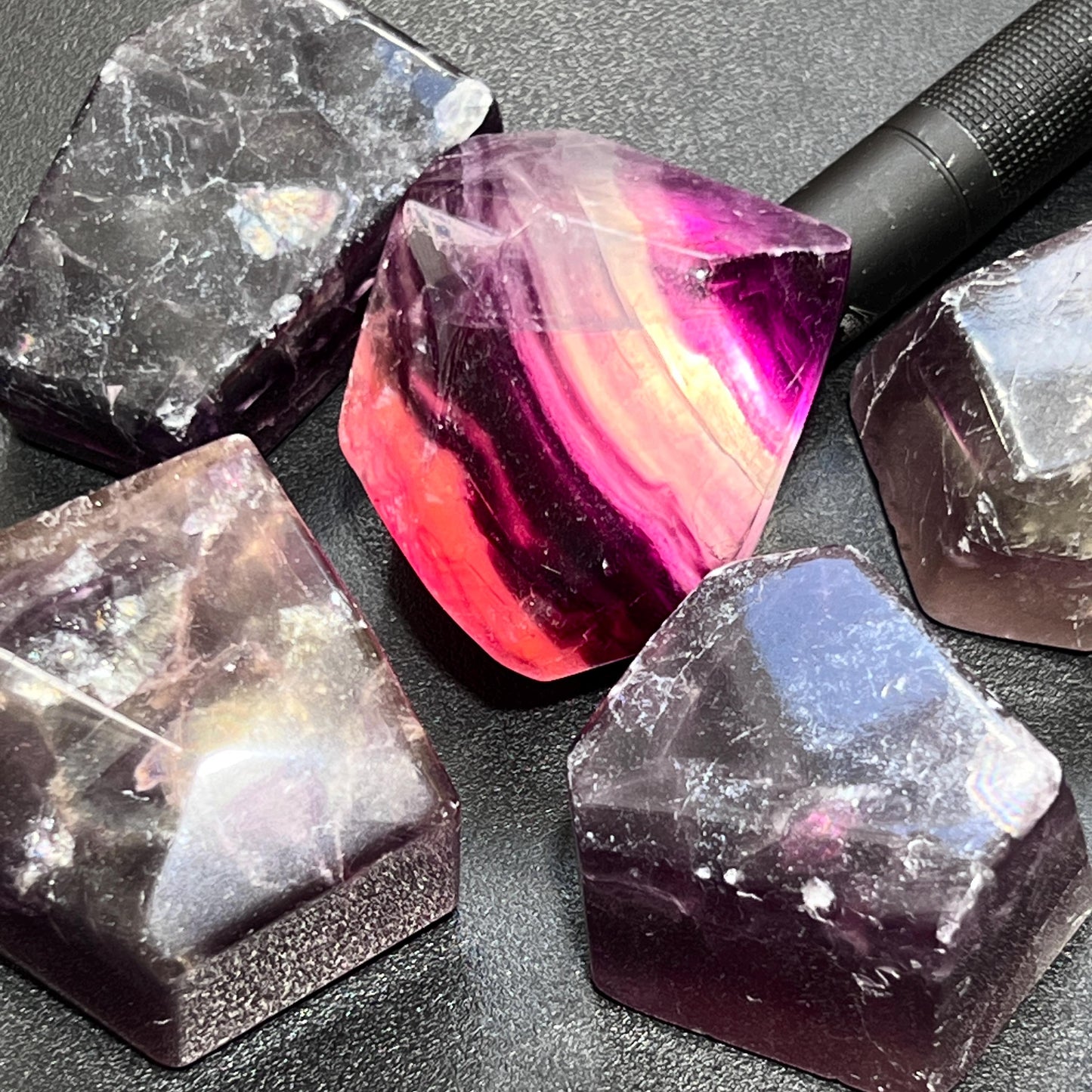 Rainbow Fluorite Crystal Faceted Polished Free Form Carving Shapes Palm Stones