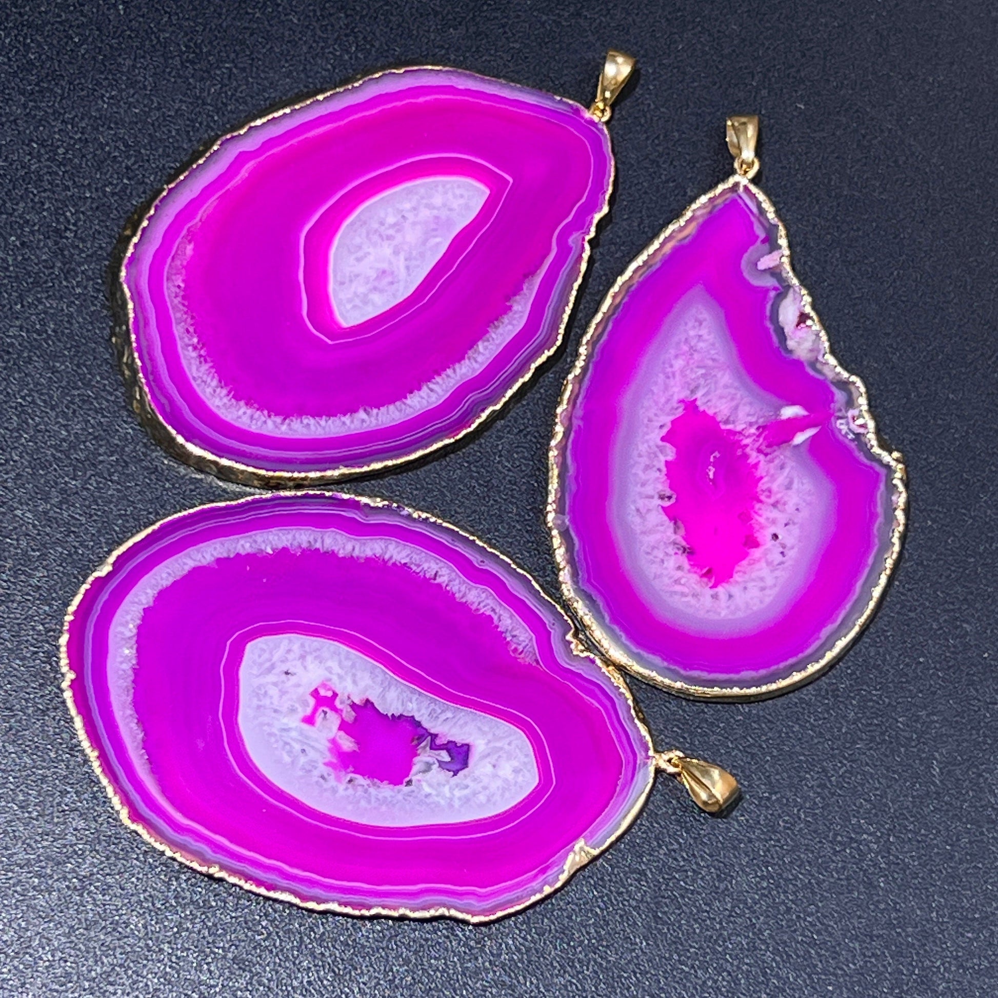 Large Pink Agate Slice Crystal Pendant (Gold Plated) Wholesale
