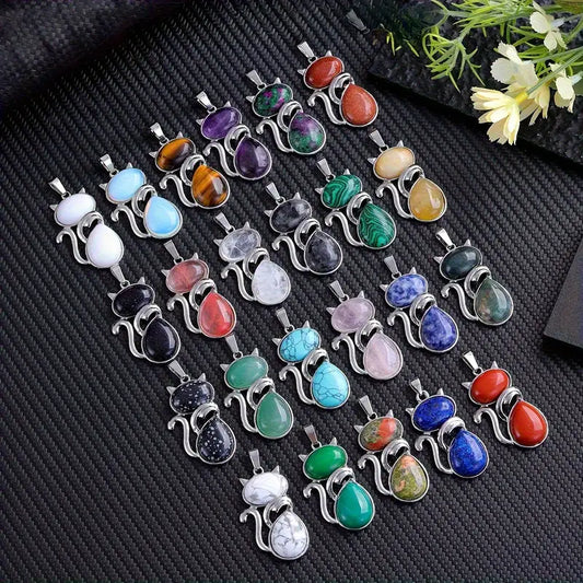 Assorted Gemstone Cat - Necklace