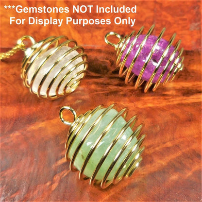 Crystal Gem Holder Spiral Cage Pendants (Silver, Gold, or Copper Plated) Circle Square Wholesale