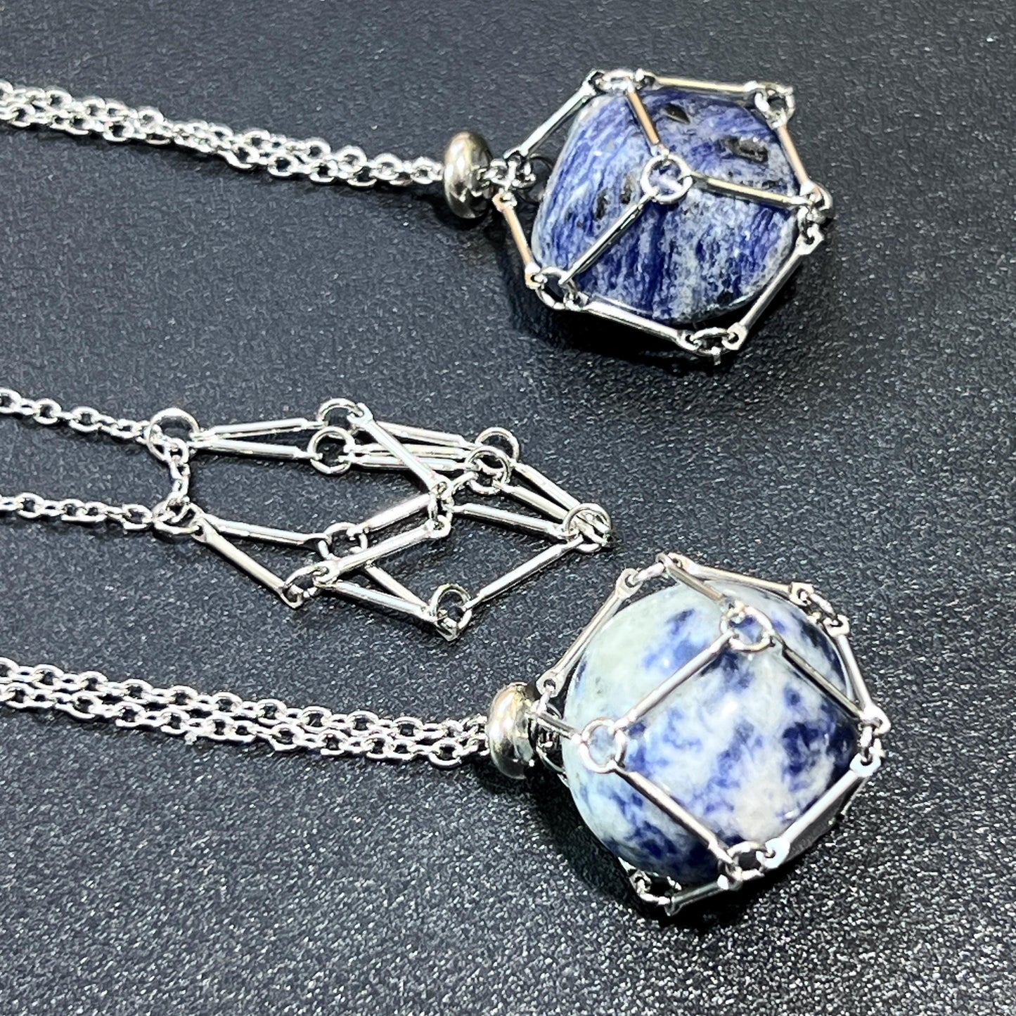Crystal Gem Holder Necklace Pendant Set (24 Inch Stainless Steel Chain Cage) Interchangeable Jewelry Supply