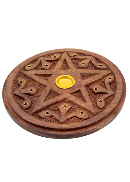 Carved Wood Pentacle Cone & Sitcks Incense Burner