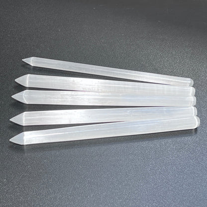Selenite Crystal Wand Point Thin Pencil Shaped Crystal Carving