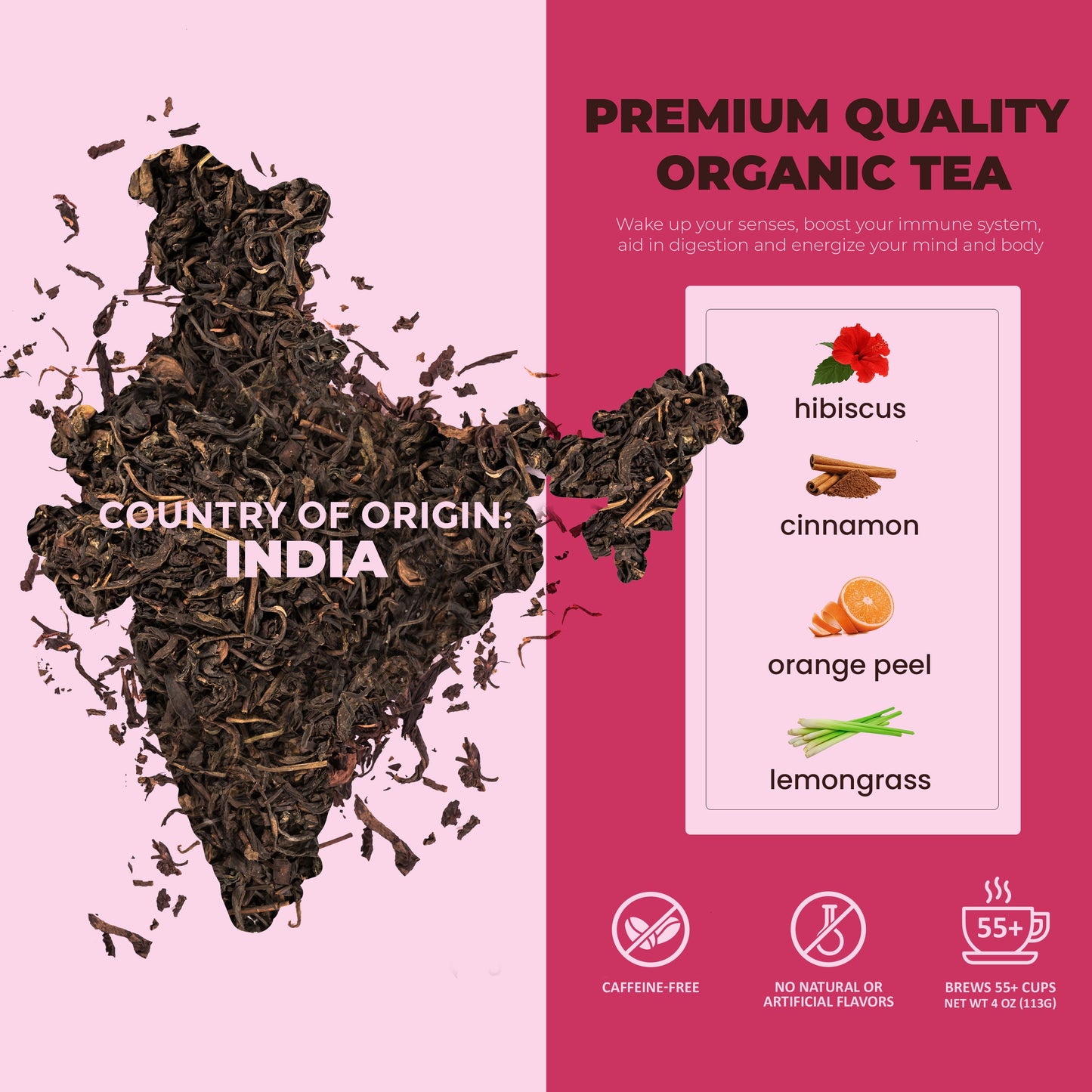 Organic Cinnamon Hibiscus Tea for Heart Health - Caffeine Free