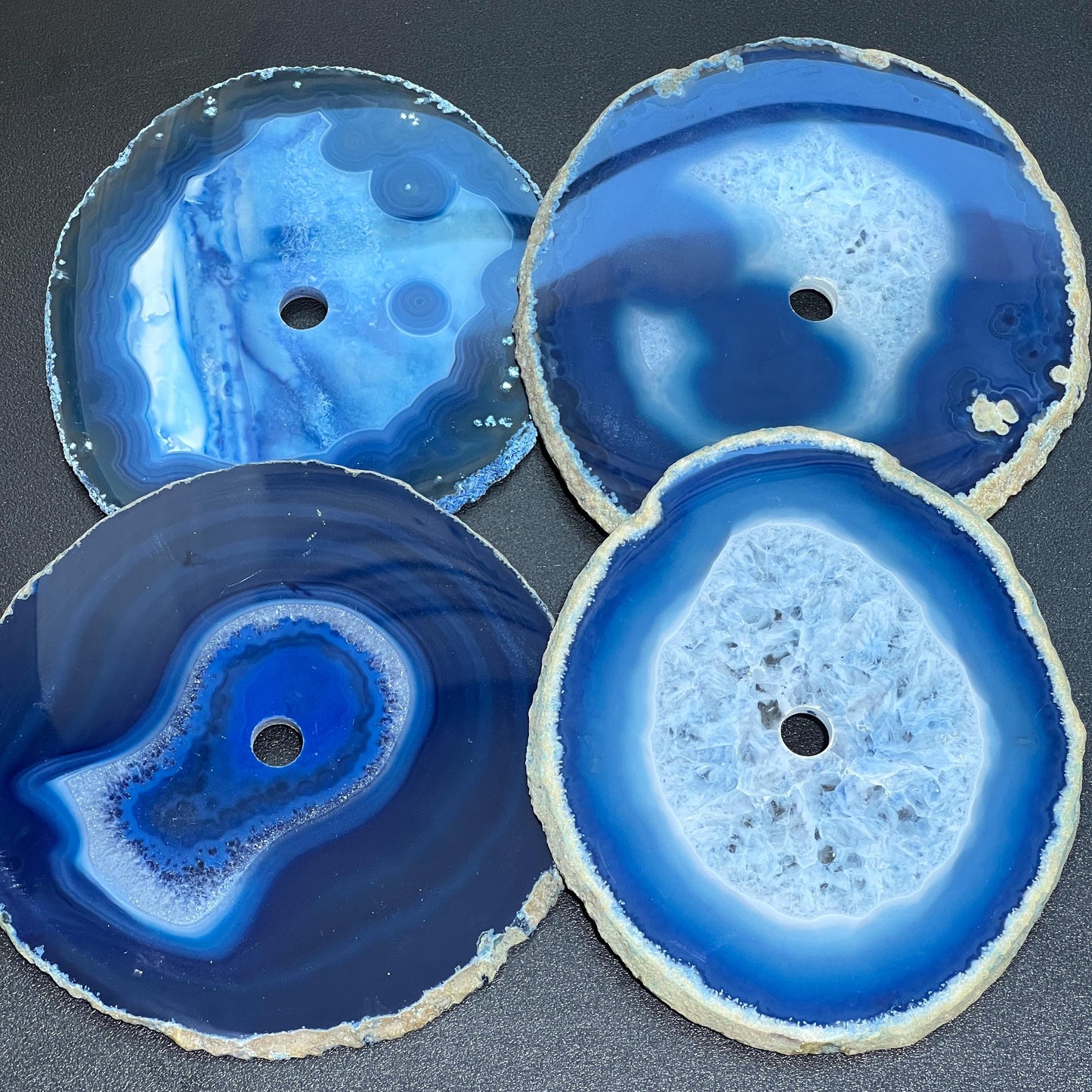 Center Drilled Blue Color Agate Slice Clock Faces (4.5 to 5 Inches)(1 CM Drilled Hole)