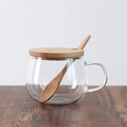 Borosilicate Glass Teacup With Bamboo Lid And Spoon, 11oz
