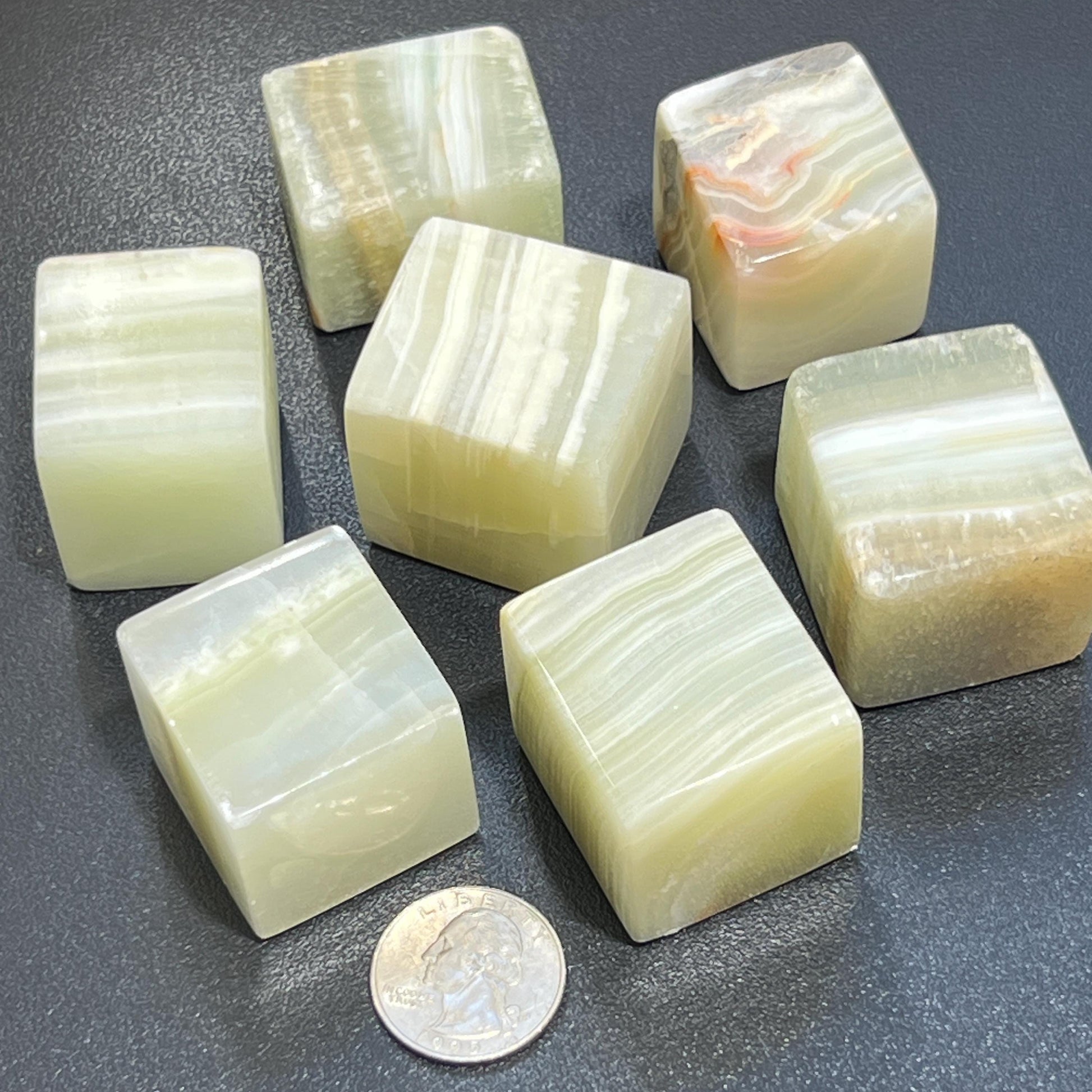 Green Banded Pistachio Calcite Crystal Cube Block Carving Wholesale