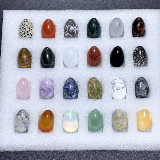 Mixed Gemstone Egg Collection ( 24 Pcs ) Bulk Wholesale Assorted Flat Box Healing Crystals And Stones