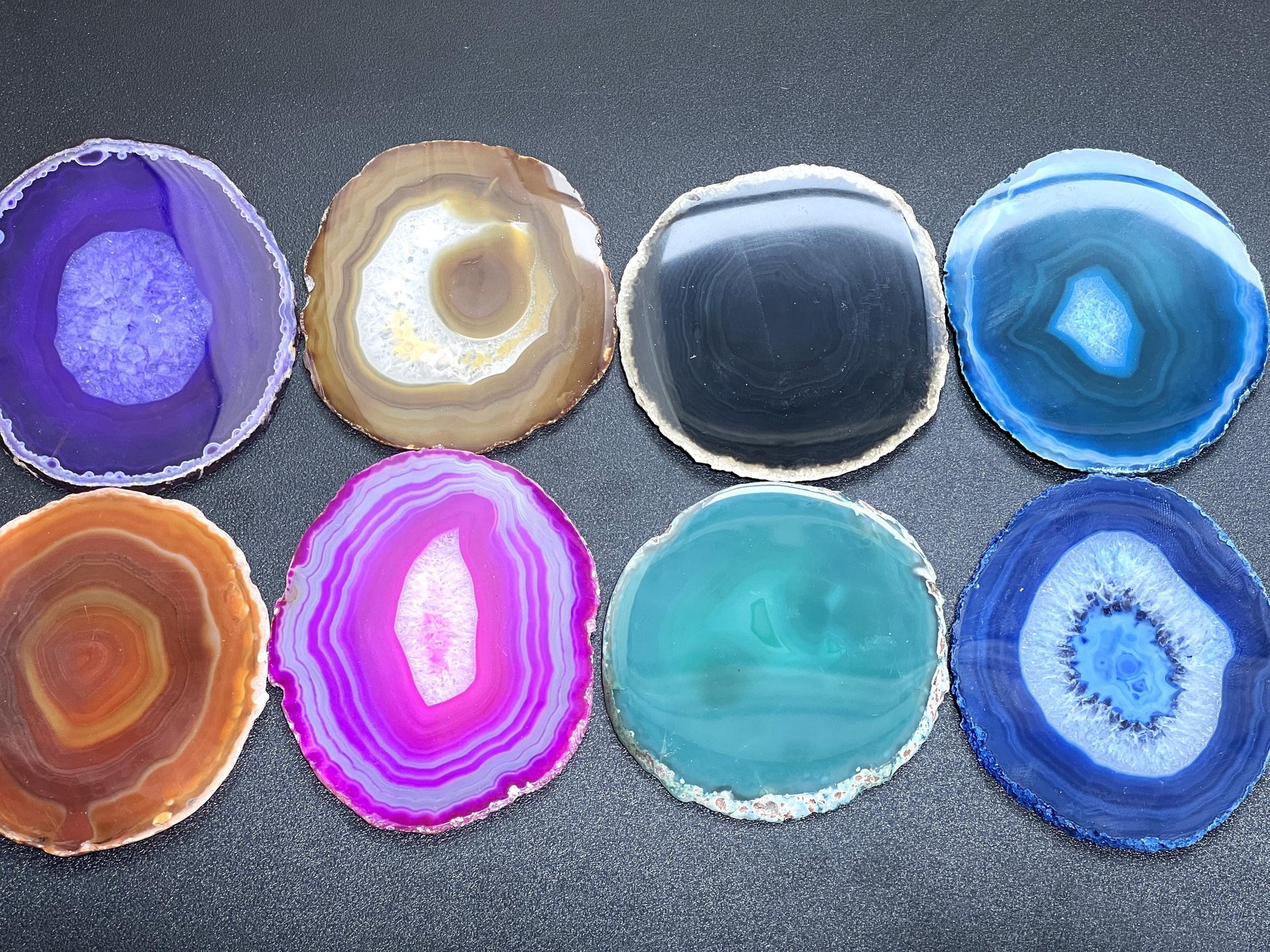 Round Circular Agate Slices (1 Pound)(3.5-3.8 Inches)(Size #2) One LB Wholesale Pink Black Blue Teal Pink Purple Red Mixed Colors