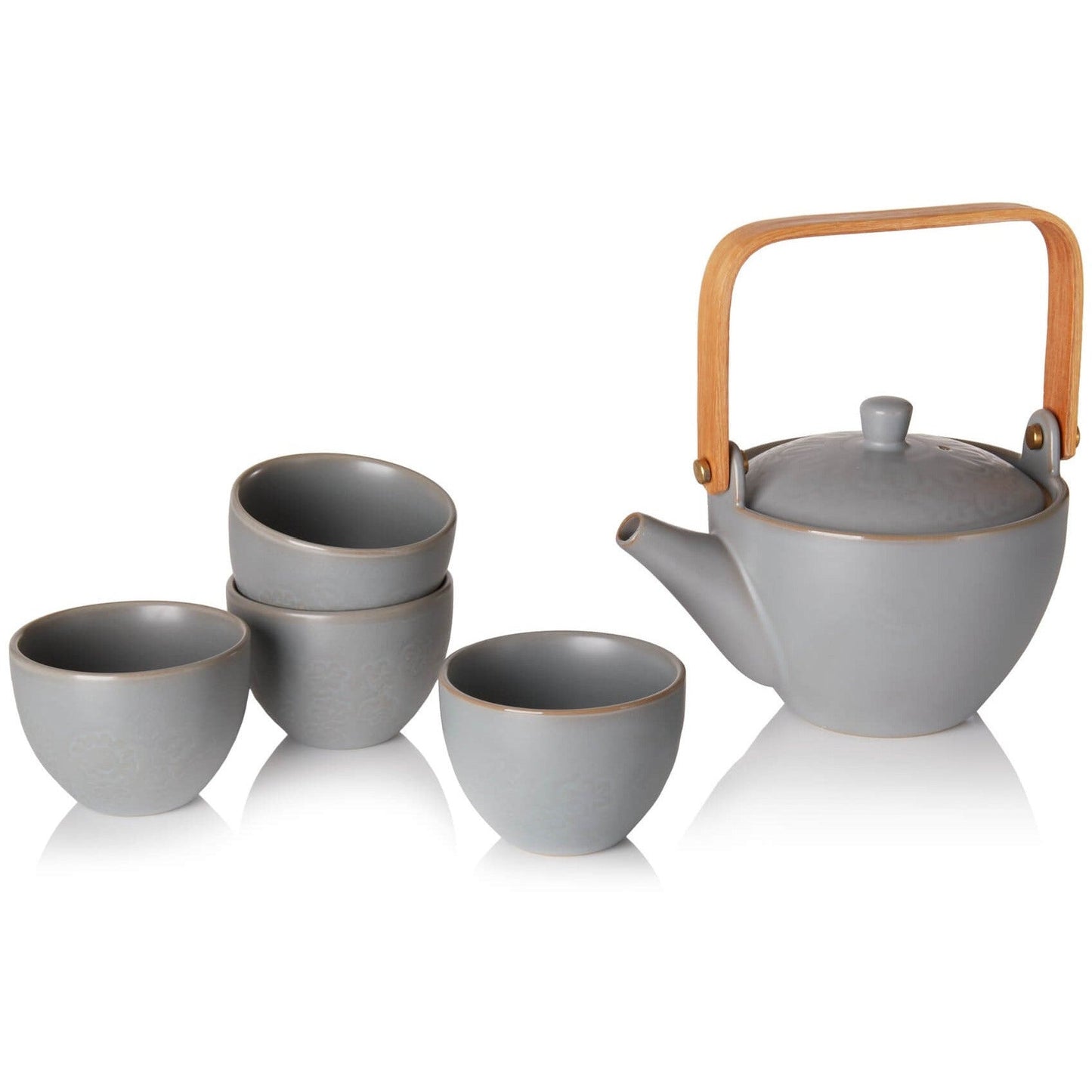 Sleek Elegant Dojo Teapot and Cups with Wooden Handle