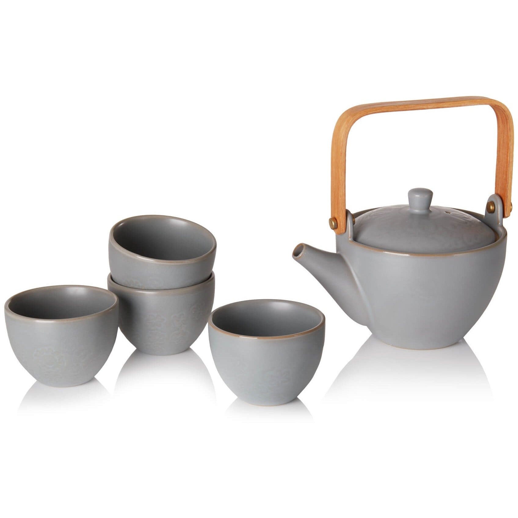 Sleek Elegant Dojo Teapot and Cups with Wooden Handle
