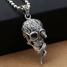 Silver Skull & Snake Necklace