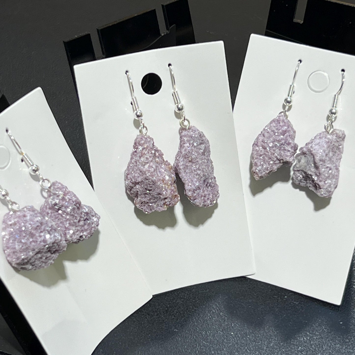 Lilac Lepidolite Raw Crystal Earrings Pair (Stainless Steel Silver Hooks) Rough Gemstone Jewelry