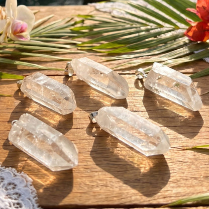 Raw Quartz Crystal Pendant Rough Clear Point Necklace