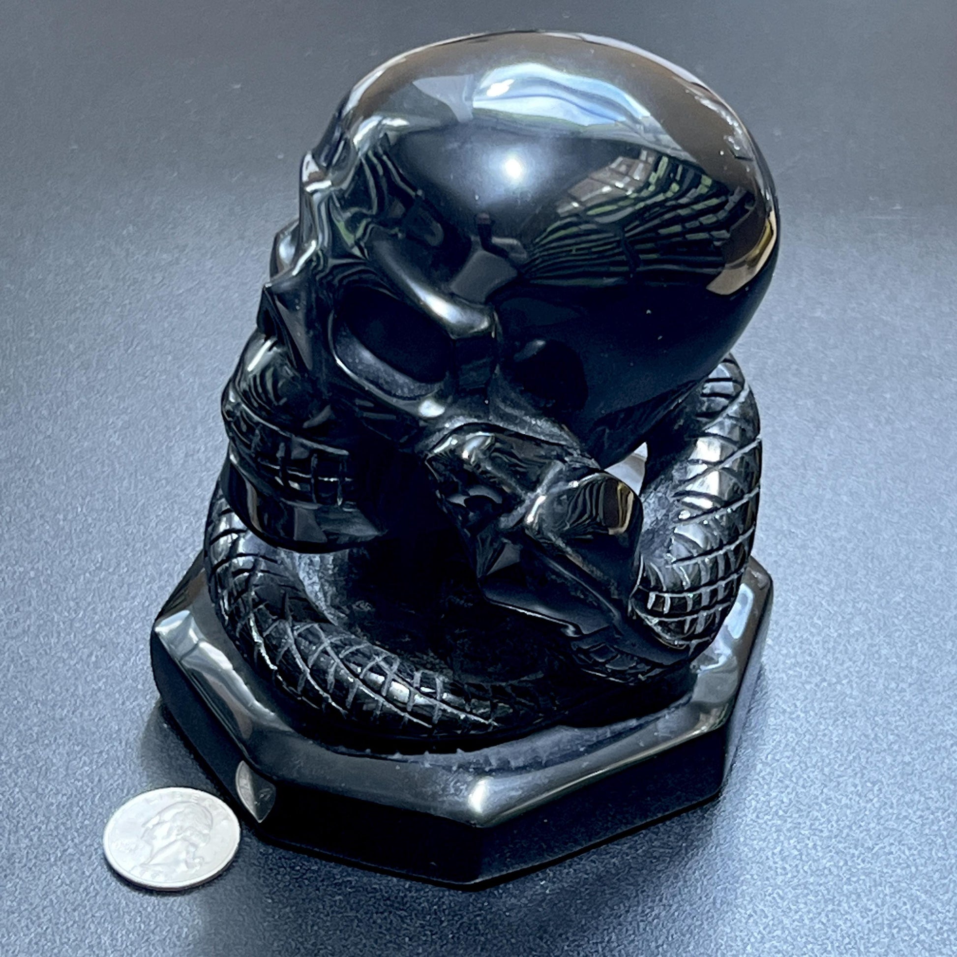 Large Skull and Snake Obsidian Carving Select Wholesale