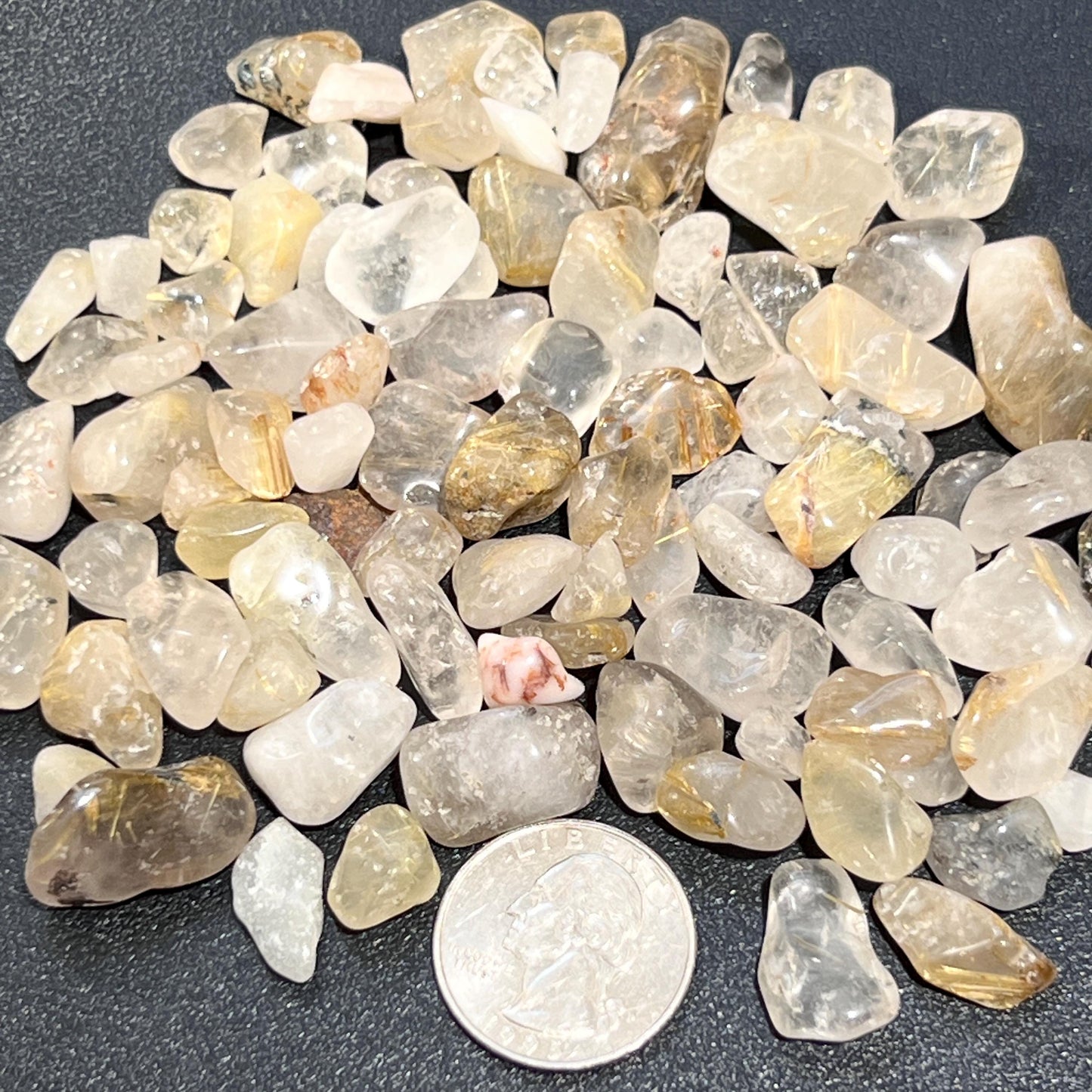 Small Gold Rutilated Quartz Crystal Tumbled Stones (By The Ounce or Pound) Wholesale