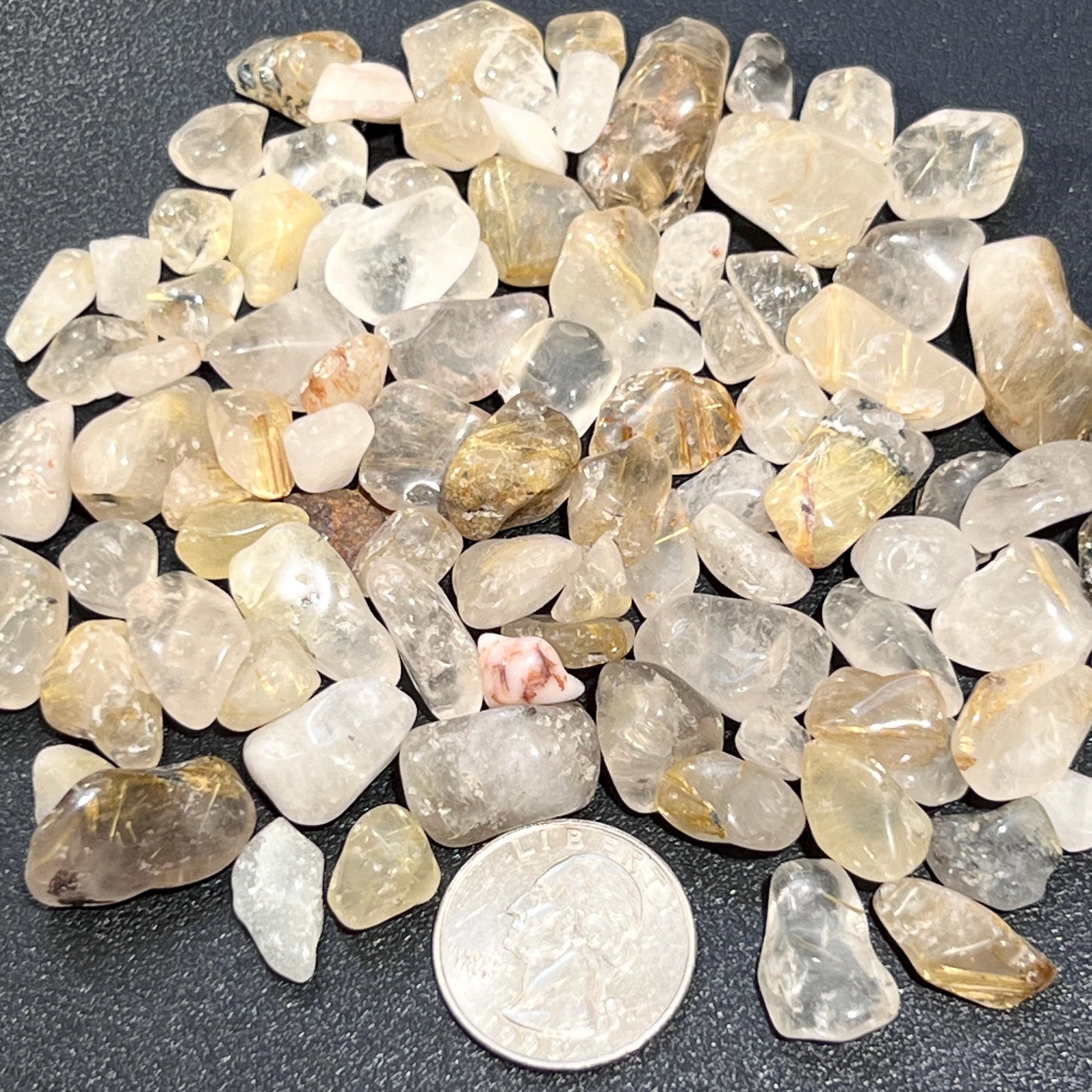 Small Gold Rutilated Quartz Crystal Tumbled Stones (By The Ounce or Pound) Wholesale
