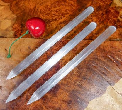 Selenite Crystal Wand Point Thin Pencil Shaped Crystal Carving