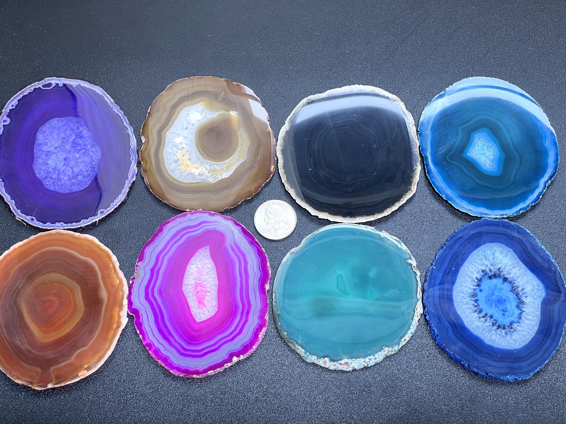 Round Circular Agate Slices (1 Pound)(3.5-3.8 Inches)(Size #2) One LB Wholesale Pink Black Blue Teal Pink Purple Red Mixed Colors