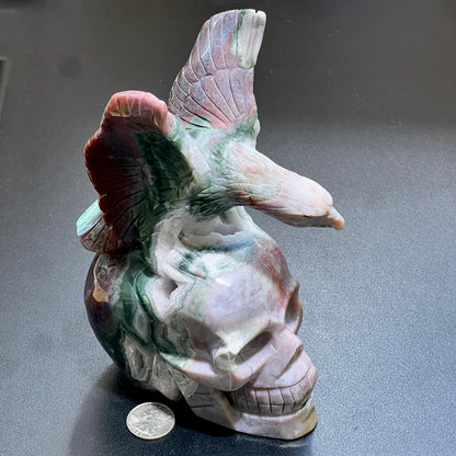 Large Skull and Eagle Carving Red Moss Agate Select Wholesale