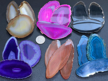 Oval Agate Slices (1 Pound)(3.5-4.5 Inches)(Size #1) One LB Wholesale Polished Pink Black Blue Teal Pink Purple Red Mixed Colors