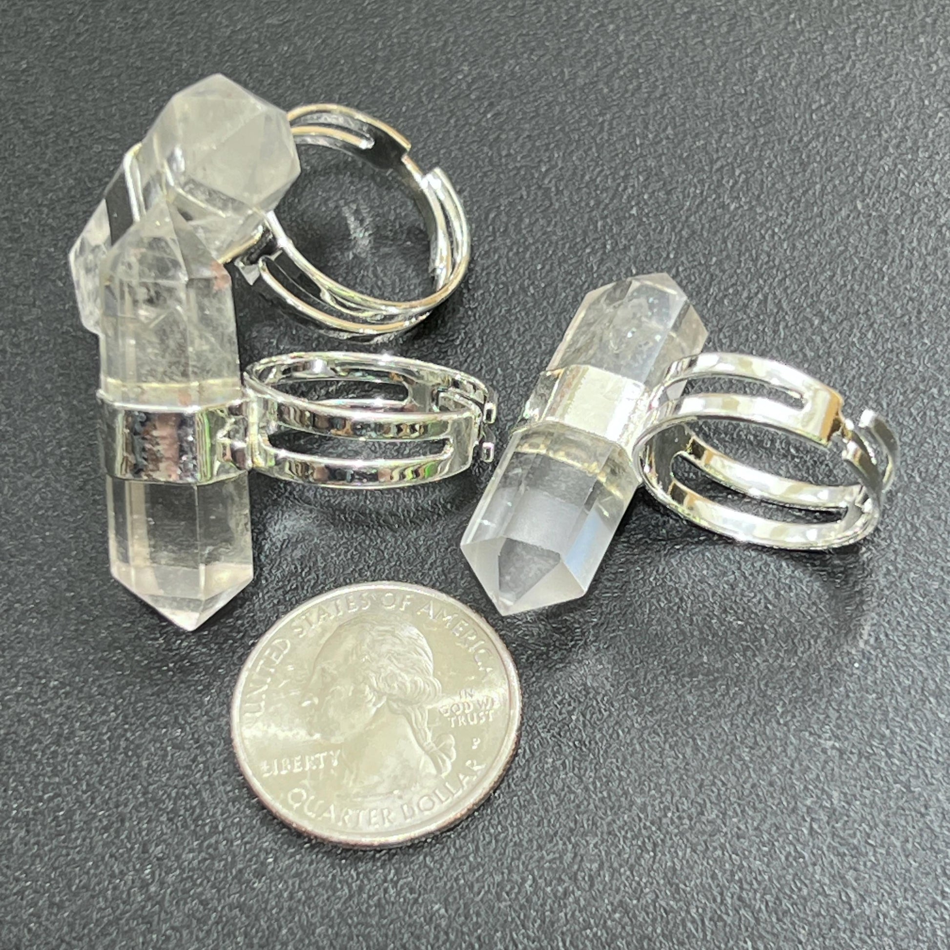 Quartz Crystal Point Adjustable Ring (Silver Plated) Costume Jewelry Supply