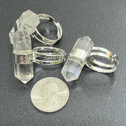 Quartz Crystal Point Adjustable Ring (Silver Plated) Costume Jewelry Supply