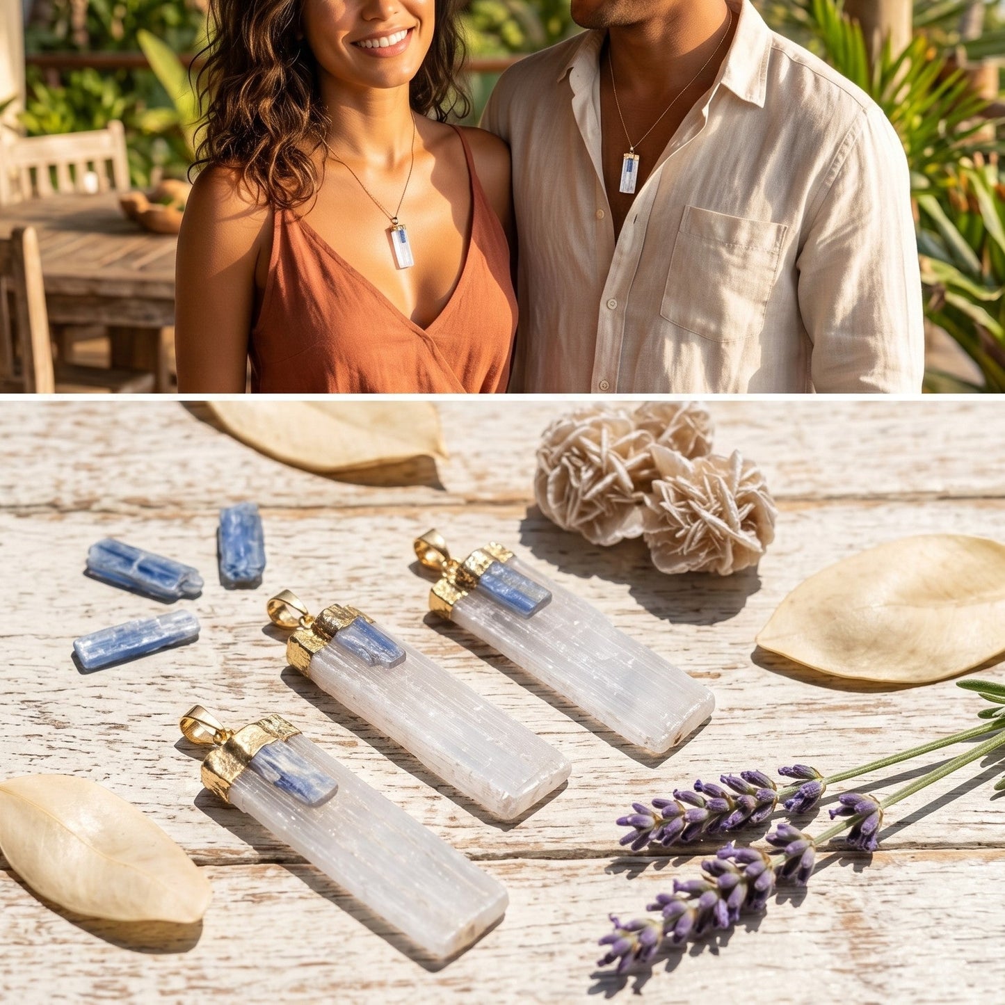 Selenite Kyanite Crystal Pendant (Gold Plated) Gemstone Necklace Jewelry Charm Supply
