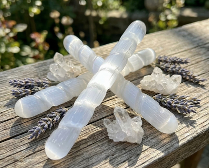 Selenite Crystal Spiral Wand (5-6 Inches) Gemstone Decor Carving Supply