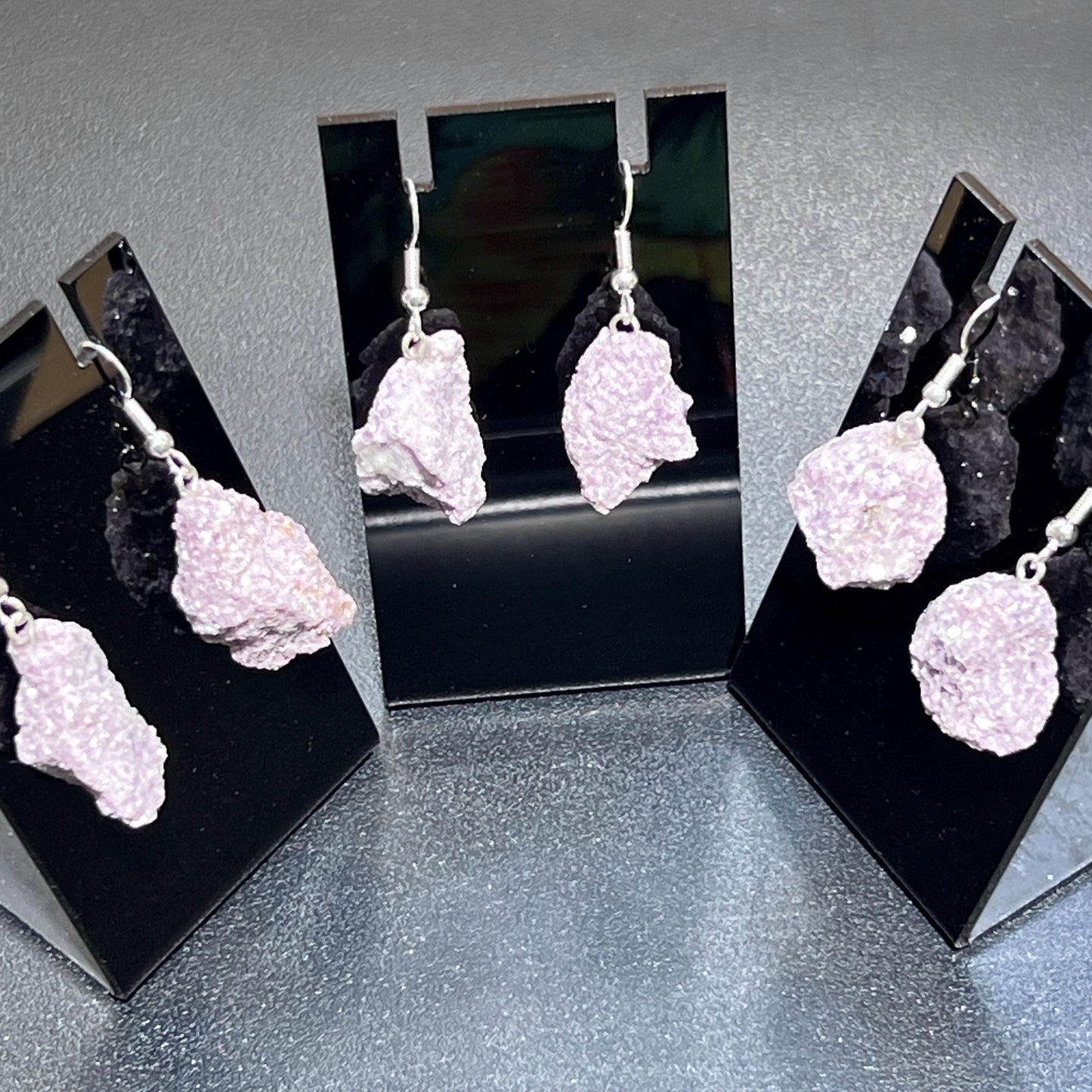 Lilac Lepidolite Raw Crystal Earrings Pair (Stainless Steel Silver Hooks) Rough Gemstone Jewelry