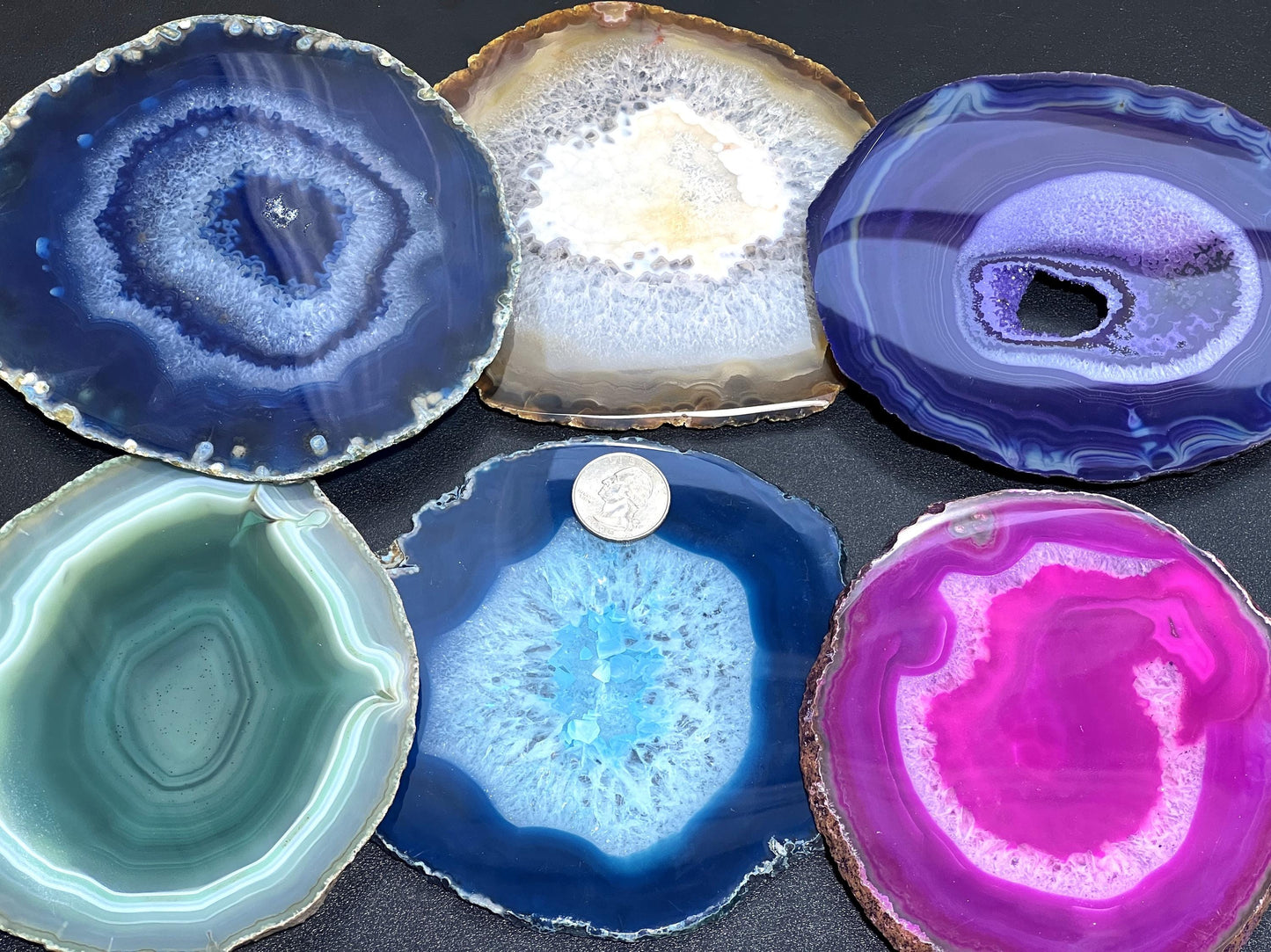 Large Round Circular Agate Slices (4 Pounds)(5.5 - 6.5 Inches)(Size #6) Four LBs Wholesale Pink Blue Teal Pink Purple Mixed Colors