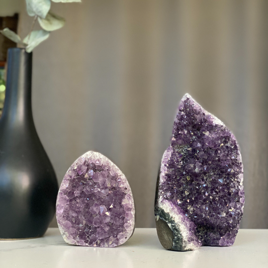 2-Piece Uruguayan Amethyst & Agate Flame Set – 1.8 lb