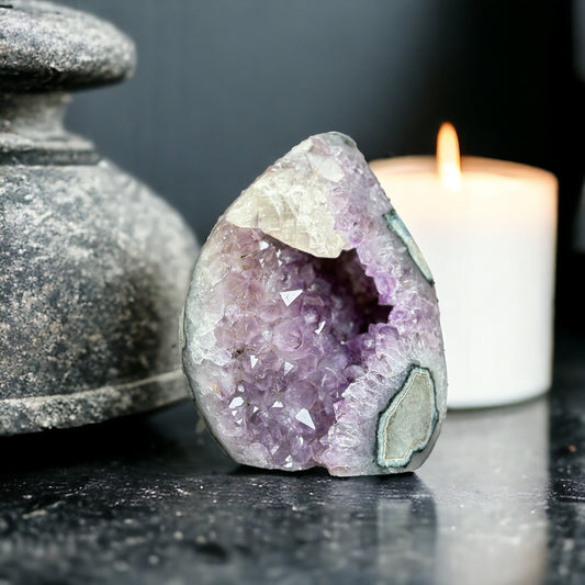 Uruguayan Amethyst, Calcite & Agate Flame – 4.6 lb, 6.5 Inches