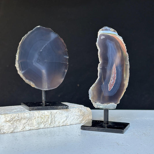 Uruguayan Agate Slice Stand Set – 2, 4 or 6 Pieces, 4 Inches