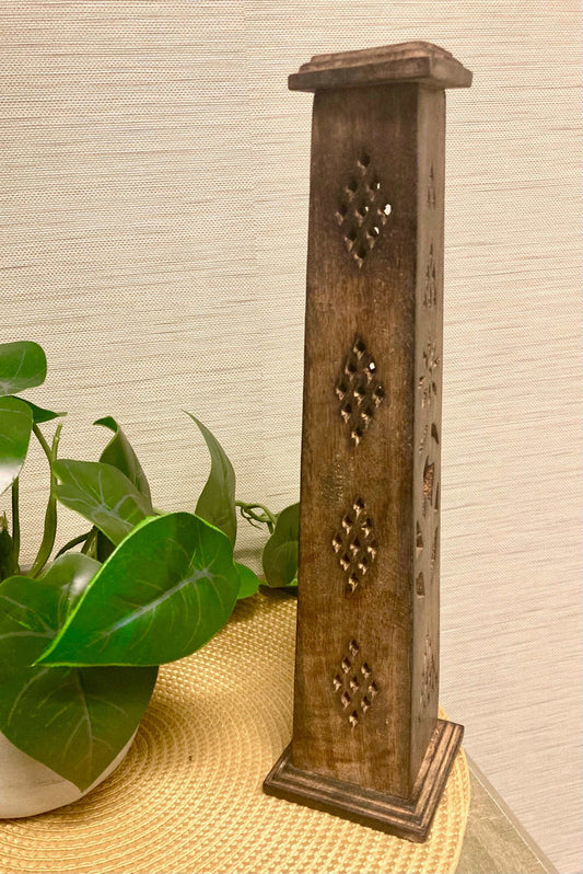 Elegant Wooden Flower Tower Incense Burner 12 Inch