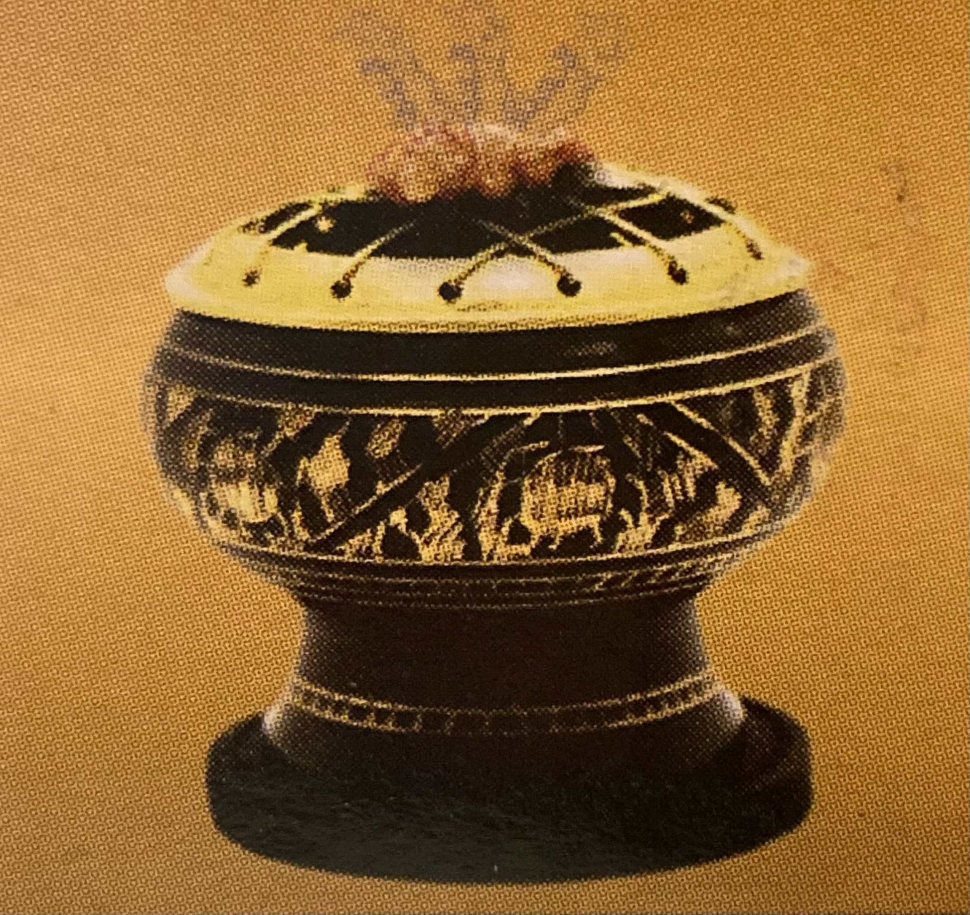 Engraved Black Brass Charcoal Burner With Wood Coaster